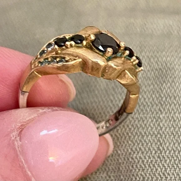 Gold Sterling Silver Vintage Sapphire Vintage SIZE 7 - Picture 12 of 17